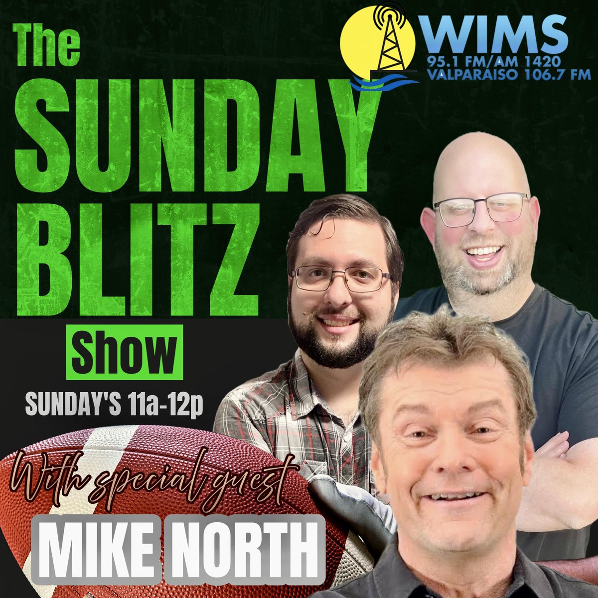 bassonair's tweet photo. It’s the final #SundayBlitz #NFL regular season! Today's guests: @North2North @markgrotesports @DKleppin  Plus, DJ’s Picks, Game Balls &amp; Clowns, and more! Tune in at 11AM CST https://t.co/cy8tlVhwSE @WHatczel https://t.co/C7ld13YMAx