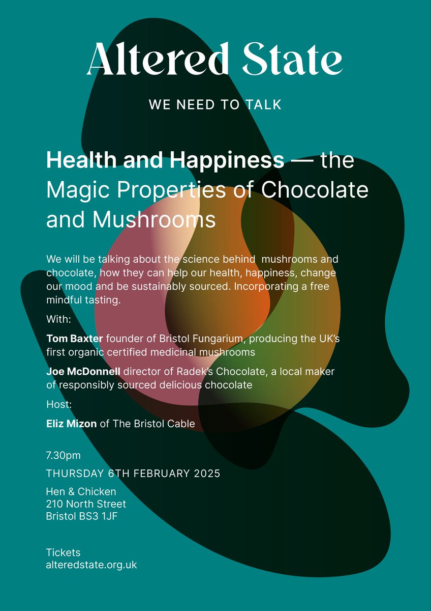 Early birds for HEALTH &amp; HAPPINESS - THE MAGIC PROPERTIES OF CHOCOLATE &amp; MUSHROOMS expire at midnight tonight Sun 5th Jan

headfirstbristol.co.uk/checkout/alter…

#bristol #talks #bristoltalks #whatsonbristol #chocolate #mushrooms #medicenalmushrooms #craftchocolate #health #happiness