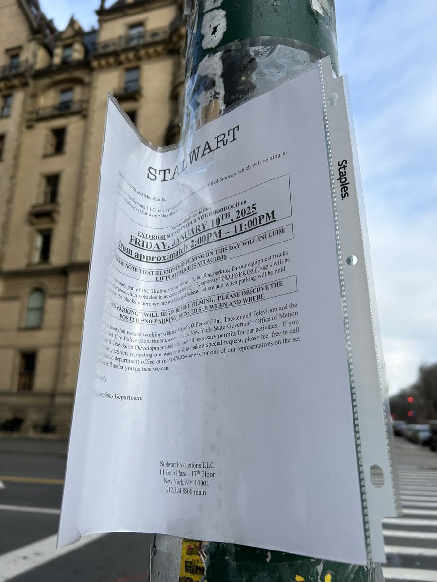 “Stalwart” filming around 72nd St and Central Park West on Friday, January 10th. Cc <a href="/olv/">olv</a>