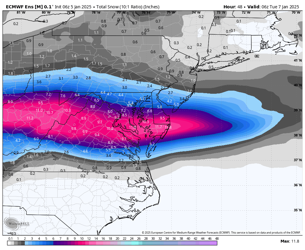 ttasselWBAL's tweet photo. For the Baltimore area:
-Flurries after midnight
-Heaviest snow: 2am-8am
-Dry slot aloft, just flurries midday: 11am-5pm
-Upper low brings 2nd round of snow: 6pm-10pm
-Baltimore area snow total by 10pm Mon.:  4-7"
-South of Baltimore: 7-10" possible https://t.co/Lbv8Dpv7Vi