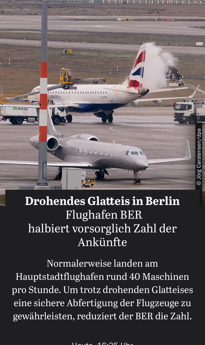 Es ist Winter - und es friert (vielleicht). Und der #BER ist überrascht. Kann man sich nicht ausdenken. Nur in Berlin, nur in Berlin. Danke aus Zürich von einem gestrandeten Passagier an den Weltflughafen.