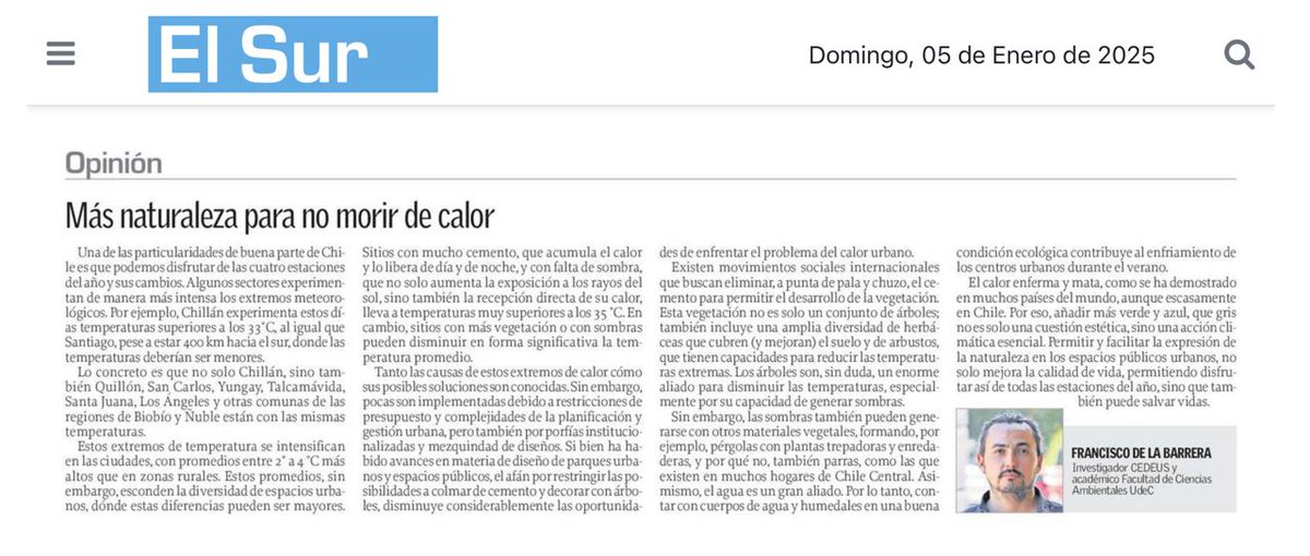 Hoy en El Sur: El calor enferma y mata. Por eso, añadir más verde y azul, que gris no es solo una cuestión estética, sino una acción climática esencial. Más naturaleza para no morir de calor.

Como siempre, lleva una canción entre líneas. Aer si la pilla