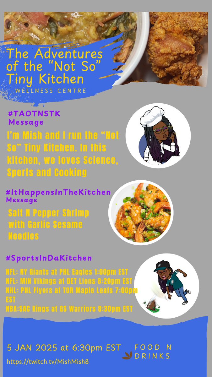 Greetings and Salutations Foodies! We are in the kitchen tonight! Come check us out Twitch.tv/MishMish8!