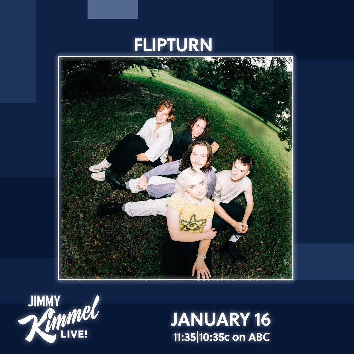 flipturn (@flipturnband) on Twitter photo In 2025 streaming is out and cable is back in… they’re putting us on the TV!! Tune in Jan 16th to catch our first ever live TV performance on <a href="/JimmyKimmelLive/">Jimmy Kimmel Live</a> 🥲 In 2025 streaming is out and cable is back in… they’re putting us on the TV!! Tune in Jan 16th to catch our first ever live TV performance on <a href="/JimmyKimmelLive/">Jimmy Kimmel Live</a> 🥲