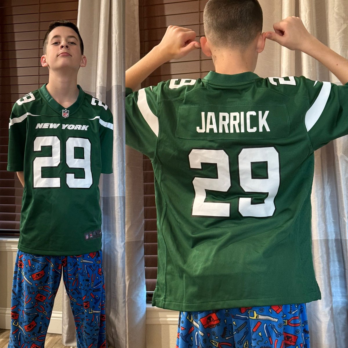 The Eccentric 🅰️dmin (@mrhunterore) on Twitter photo Last regular season games today and it’s J-E-T-S, <a href="/nyjets/">New York Jets</a> , Jets, Jets for Lincoln.
After a long wait, he finally got his <a href="/TheJBnard/">Jarrick T. Bernard</a> jersey and he said it was the best Christmas gift EVER! Last regular season games today and it’s J-E-T-S, <a href="/nyjets/">New York Jets</a> , Jets, Jets for Lincoln.
After a long wait, he finally got his <a href="/TheJBnard/">Jarrick T. Bernard</a> jersey and he said it was the best Christmas gift EVER!