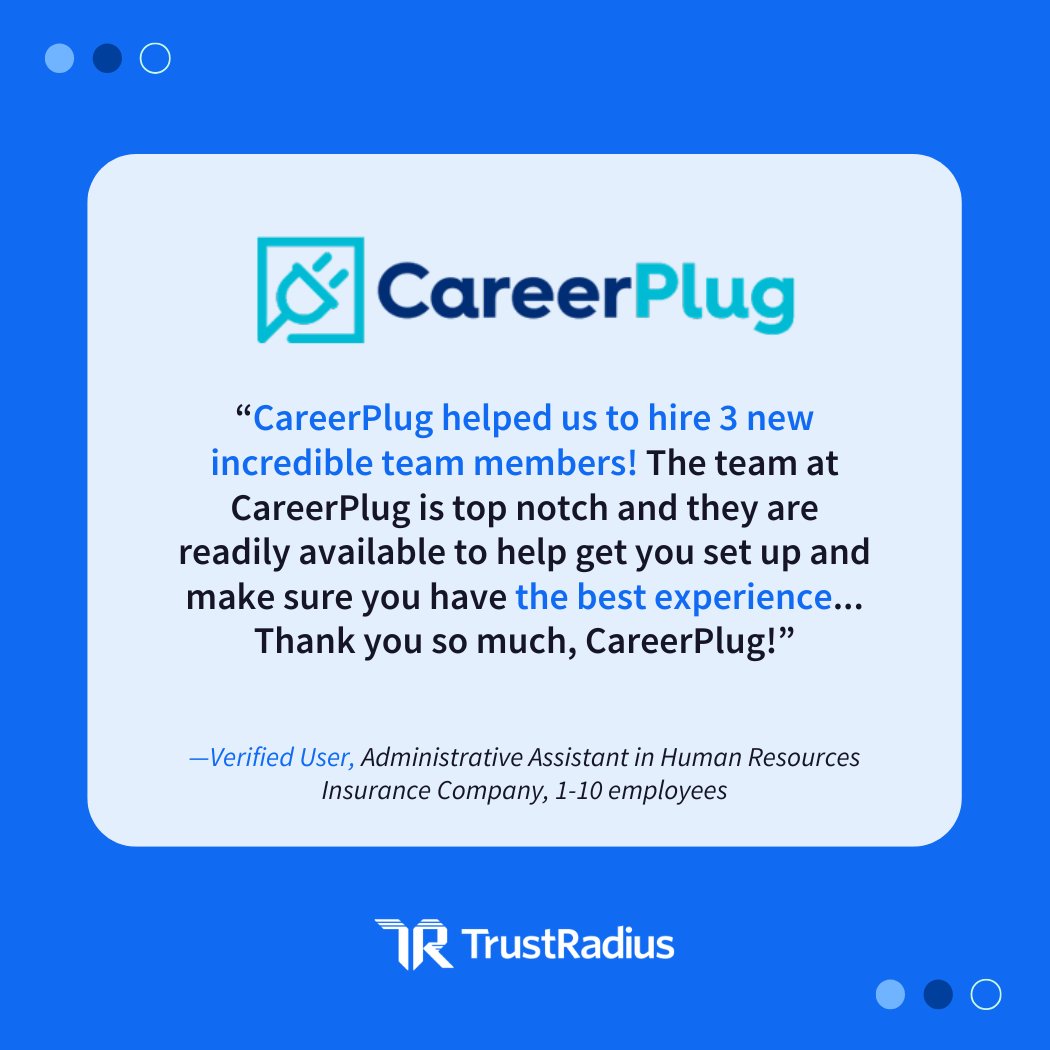 trustradius's tweet image. Here&apos;s a BIG 📣 #ShoutOutSunday to @CareerPlug—an #ApplicantTracking solution that helps companies attract and hire the right people. Users love how it helps them automate and streamline the hiring process. 🤩

👀 Read their reviews: bit.ly/4gzZaFg 

#CustomerVoice