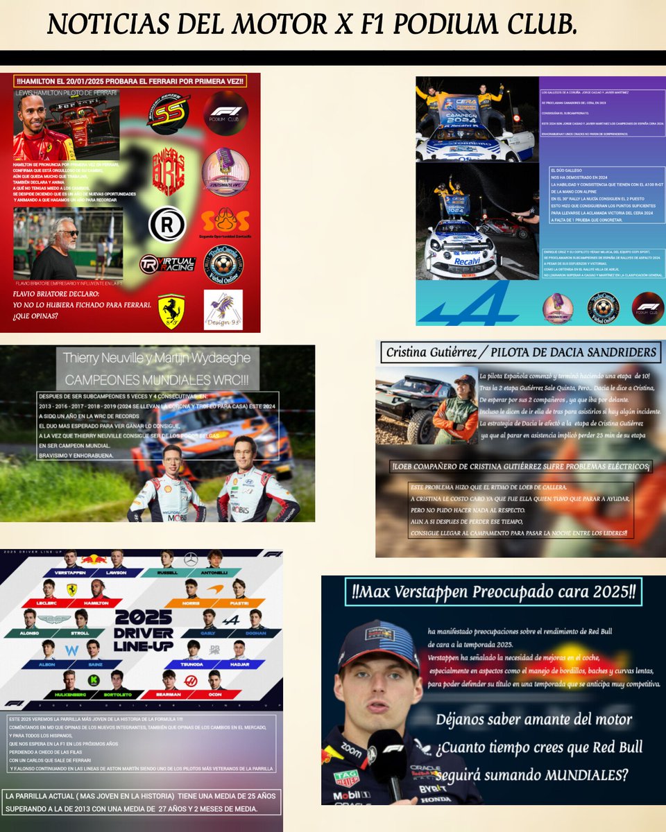 F1 PODIUM CLUB (@f1podiumclub) on Twitter photo PONTE AL DÍA CON EL MUNDO DEL MOTOR YA NO TAN SOLO CON LA F1 SI NO CON MAS AMBITOS, PÍDENOS NOTICIAS SOBRE TU DEPORTE FAVORITO DEL MOTOR Y TE LAS TRAEREMOS QUE TAL DE MOTOGP?
GRACIAS A <a href="/zKarmaLive/">Ryan Bezerra</a> POR APORTARNOS LA MAXIMA INFORMACION PARA EL INFORMATIVO DE ESTE FIN DE SEMANA. PONTE AL DÍA CON EL MUNDO DEL MOTOR YA NO TAN SOLO CON LA F1 SI NO CON MAS AMBITOS, PÍDENOS NOTICIAS SOBRE TU DEPORTE FAVORITO DEL MOTOR Y TE LAS TRAEREMOS QUE TAL DE MOTOGP?
GRACIAS A <a href="/zKarmaLive/">Ryan Bezerra</a> POR APORTARNOS LA MAXIMA INFORMACION PARA EL INFORMATIVO DE ESTE FIN DE SEMANA.
