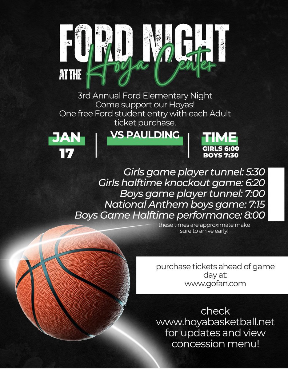 We need all Ford students to join us at the Harrison High school varsity basketball games on Jan 17!