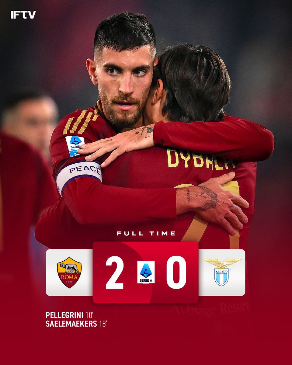 Roma win BACK 2 BACK derbies 💛❤️

Pellegrini was not expected to start today but then got the start and scored a banger just 10 mins into the match. A real captain’s performance 👏

Claudio Ranieri has also brought some much needed stability to the Giallorossi ✅