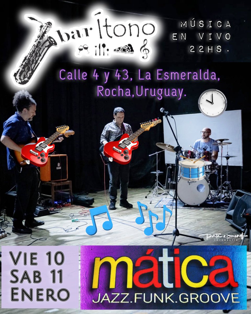 Viernes 10 y Sábado 11 de enero del 2025 
<a href="/maticajazz/">ɒɔiƚɒ̀M🎶🇺🇾</a> toca en La Esmeralda, Rocha, Uy. 
22hs. En "BARítono🎷" calle 4 y 43.