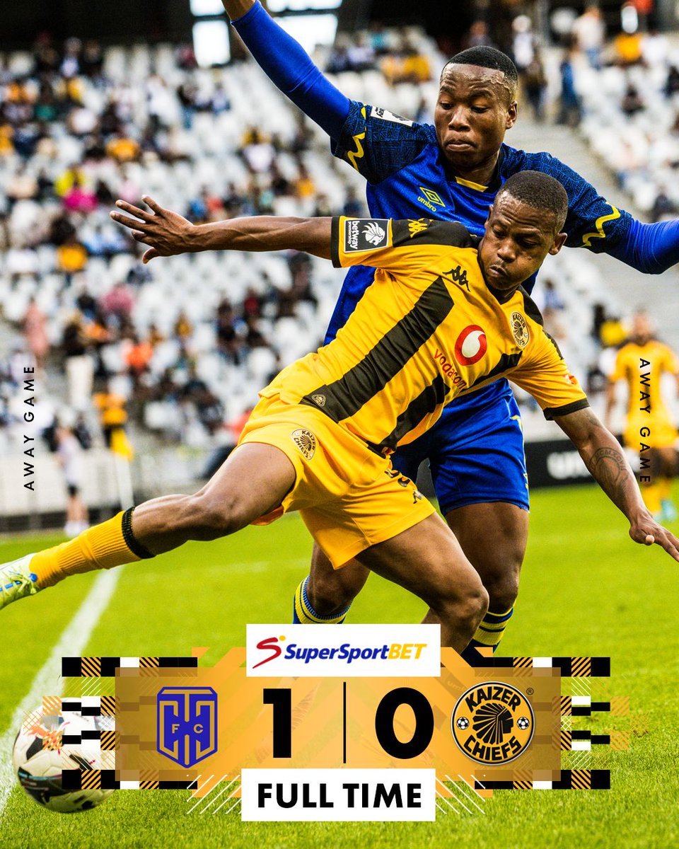 KaizerChiefs's tweet image. 90 + 5’| #CITY 1 : 0 #CHIEFS 

Full time score: (Gonzalez 51’) Cape Town City FC 1 : 0 Kaizer Chiefs

#Amakhosi4Life #AlwaysHome #BetwayPrem
