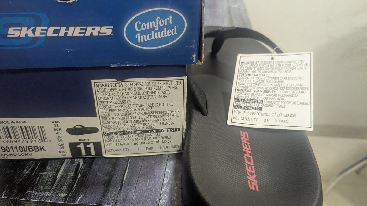 raviramj's tweet photo. @shoppersstop @SkechersIndia I ordered a men's Eaford Lomu slippers. The box and the slippers have a different month and year of packaging. How can you make such an elementary mistake? https://t.co/VyxPNgxD9X