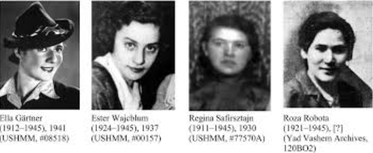 Il y a 80 ans le 05/01/1945 les nazis exécutent en public sur la place d'appel du camp d'Auschwitz 4 femmes juives.
Ala Gertner, Roza Robota, Estusia Wajcblum &amp; Regina Safirsztajn ont passé en contrebande la poudre qui a permis au Sonderkommando (chargé de traîner dans les fours