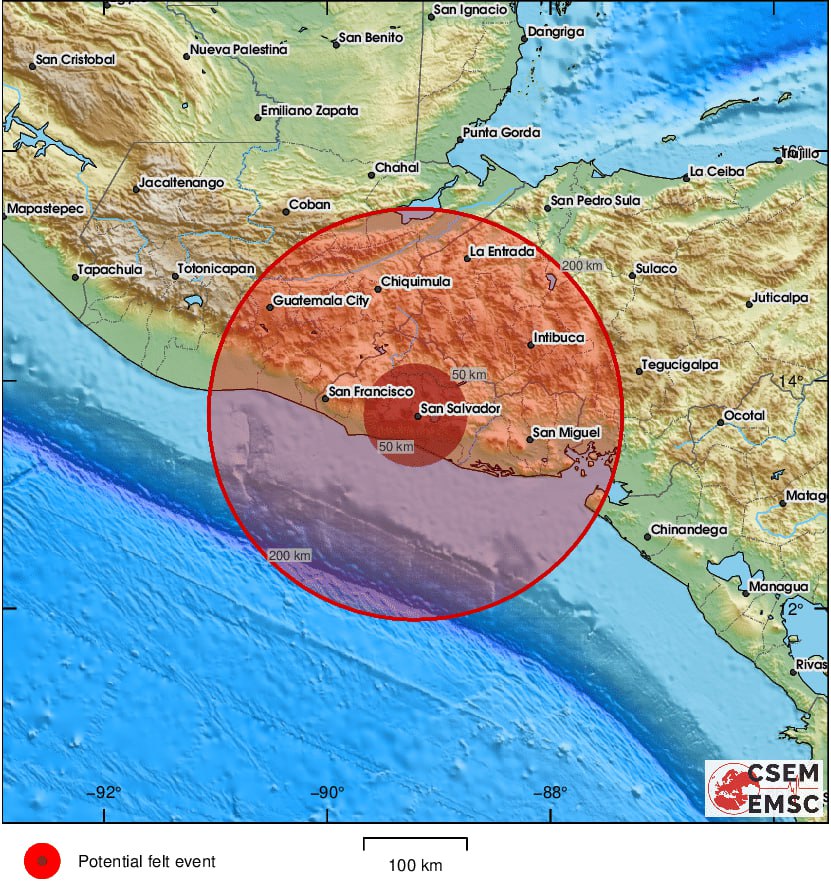 🔵🟢|  Un fuerte sismo sacude El Salvador

Un fuerte y prolongado movimiento telúrico de 6,2 según los datos preliminares de las autoridades, sacudió El Salvador, donde provocó alarma en la población sin que en un primer momento haya reportes de daños ni víctimas.