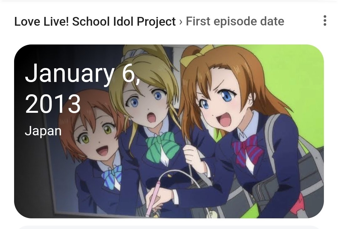 12 years ago the first episode of Love Live aired. 12 years of peak fiction.