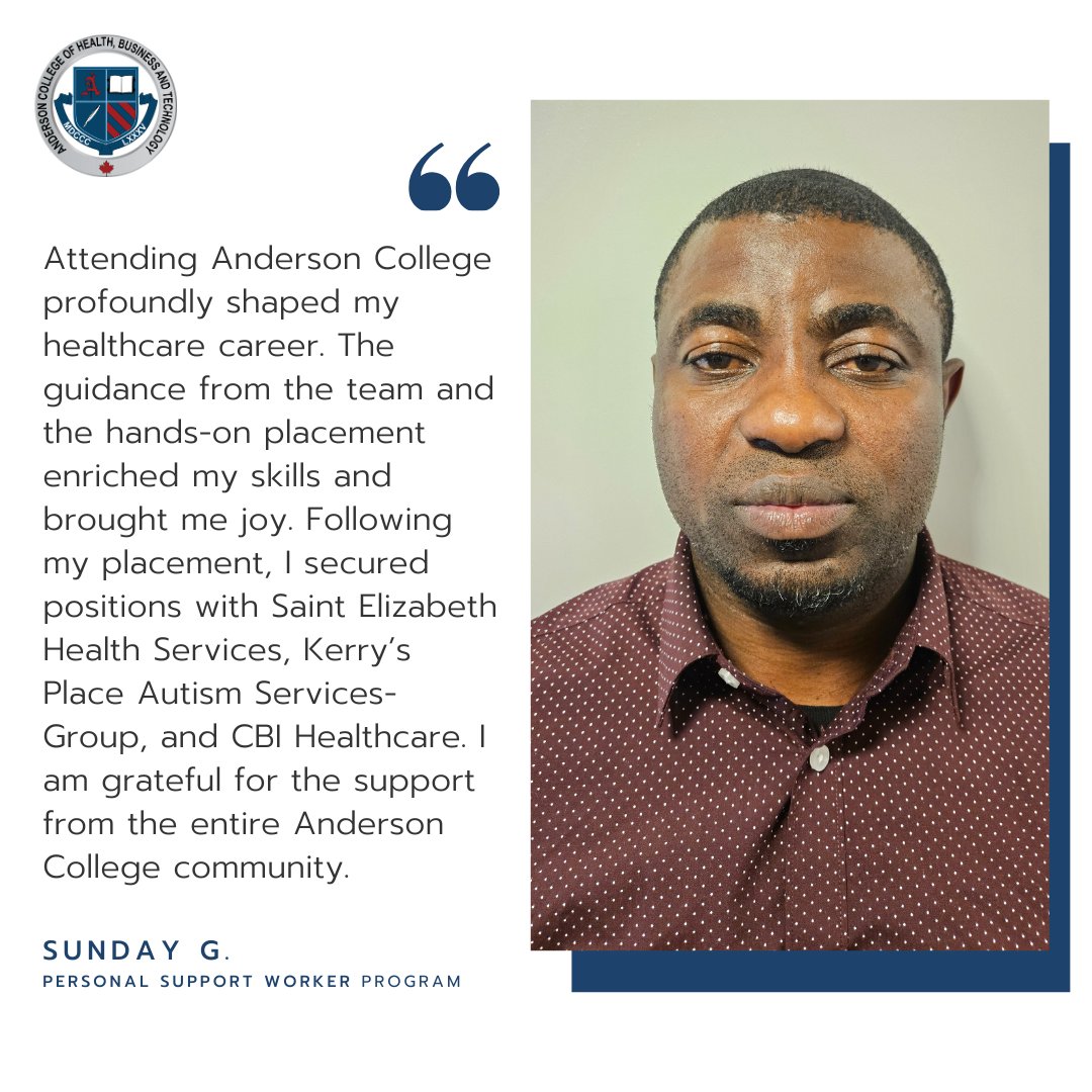 Sunday’s healthcare story began with dedication and support, leading to roles at <a href="/SEHealth_SEHC/">SE Health</a>, <a href="/KerrysPlace/">Kerry’s Place Autism Services</a> &amp; @CBIHealth. Your opportunity awaits 🌟 #SupportWorker #Careers

📚Learn more👉 andersoncollege.com/program-catego…

<a href="/NACCCanada/">National Association of Career Colleges (NACC)</a>
<a href="/CareerCollegeON/">Career Colleges Ontario</a>