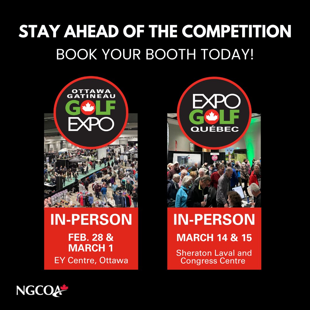 Our in-person GOLFEXPOs are just around the corner! ⛳✨

Don’t miss your chance to book your booth and secure advance pricing. Attract new golfers, pre-sell green fees, grow your network, and more!

👉 Learn More: ngcoa.ca/marketing/golf…