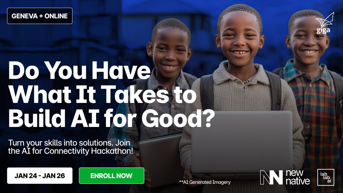 This isn’t your average hackathon - it’s a chance to create solutions that change lives.
At  <a href="/Gigaglobal/">Giga</a> AI for Connectivity Hackathon, supported by <a href="/NewNativeAI/">New Native</a>, participants will:
✅ Solve real-world connectivity challenges for schools.
✅ Collaborate with experts in AI,