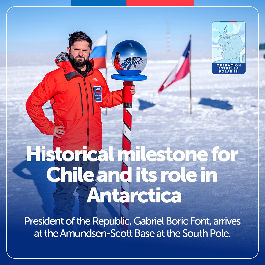 Chile strengthens its commitment to Antarctic science, its environment and international cooperation. President Boric is the first Head of State to reach this point of the globe from South America, reflecting the diplomatic and logistical efforts of our country in Antarctica 🇨🇱🇦🇶