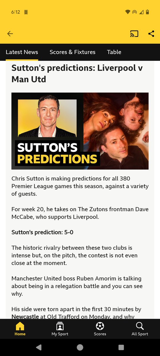 martmannion's tweet photo. @chris_sutton73 hiding behind the sofa after this ludicrous prediction in the week😂 https://t.co/Vo84kYFjso