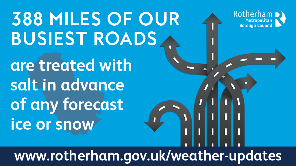 Further sleet and snow showers have been forecast tonight🌨️ Please be careful if you are driving this evening.

The team have been working around the clock to salt the roads and will continue to treat precautionary routes.

For more info➡️ rotherham.gov.uk/winter-roads/w…