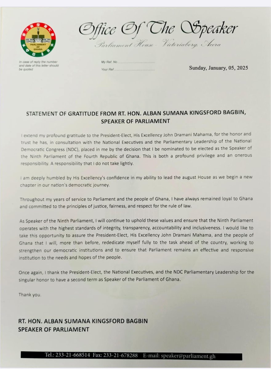 A well-deserved nomination.
Congratulations <a href="/askbagbin/">Rt. Hon. Alban S.K. Bagbin</a>
