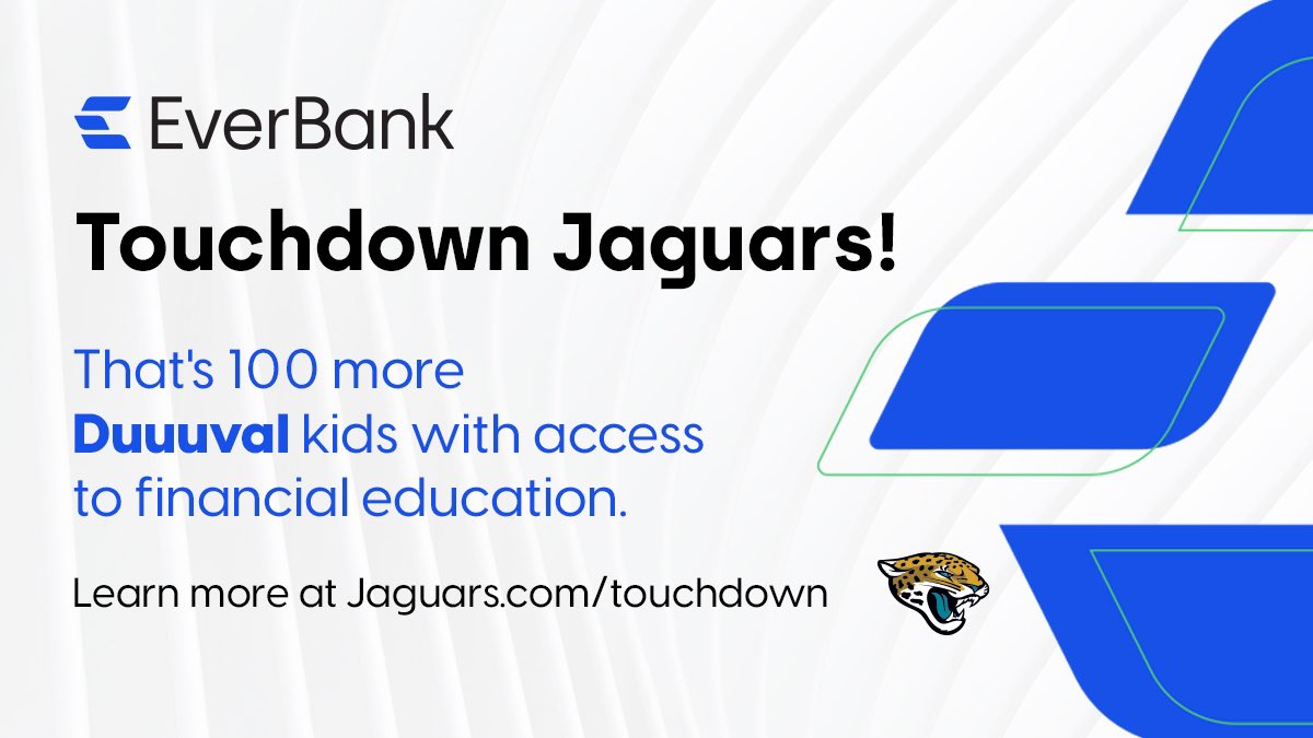 The <a href="/Jaguars/">Jacksonville Jaguars</a> even it up with the <a href="/tank_bigsby/">Tank</a> TD run. That’s 100 more Duuuval students with access to financial education! #touchdownsfortomorrow #everbank