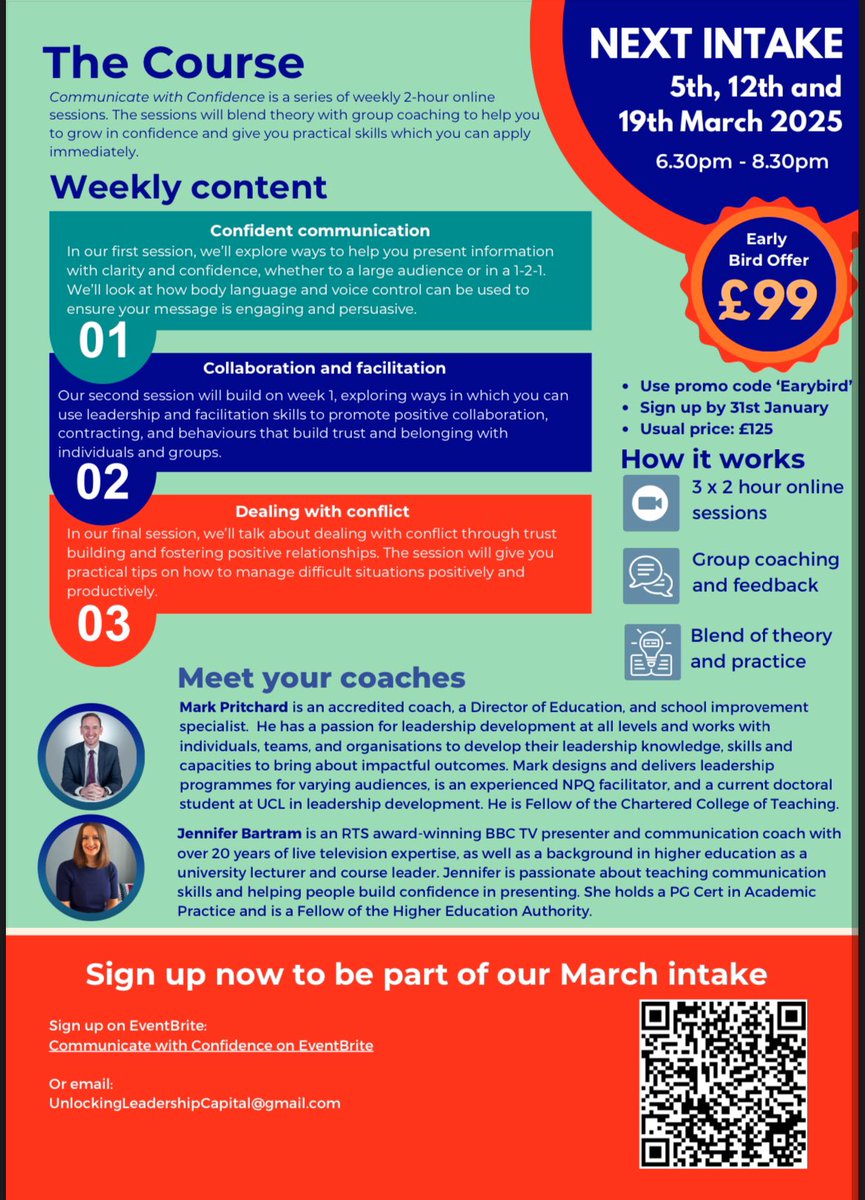 Mark Pritchard (@mrmpritchard) on Twitter photo Exciting news for 2025! 🥳
<a href="/JenBartram/">Jen Bartram 🐈⬛</a> and I are facilitating a new ‘Communicate with Confidence’ programme open to YOU 🫵
🚀Boost your communication & leadership skills in 2025!
Use the PROMO CODE ‘Earlybird’ to access the 3 week programme for only £99
Event Link below 👇 Exciting news for 2025! 🥳
<a href="/JenBartram/">Jen Bartram 🐈⬛</a> and I are facilitating a new ‘Communicate with Confidence’ programme open to YOU 🫵
🚀Boost your communication & leadership skills in 2025!
Use the PROMO CODE ‘Earlybird’ to access the 3 week programme for only £99
Event Link below 👇