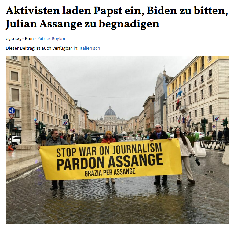 PeterSchwarz11's tweet photo. Möge @Pontifex durch die Ermutigung von Joe #Biden zur Begnadigung #Assanges Barmherzigkeit und Frieden inspirieren!
Aktivisten bitten den #Papst, Biden um eine Begnadigung von #JulianAssange zu ersuchen. https://t.co/FNMU0YgE1n