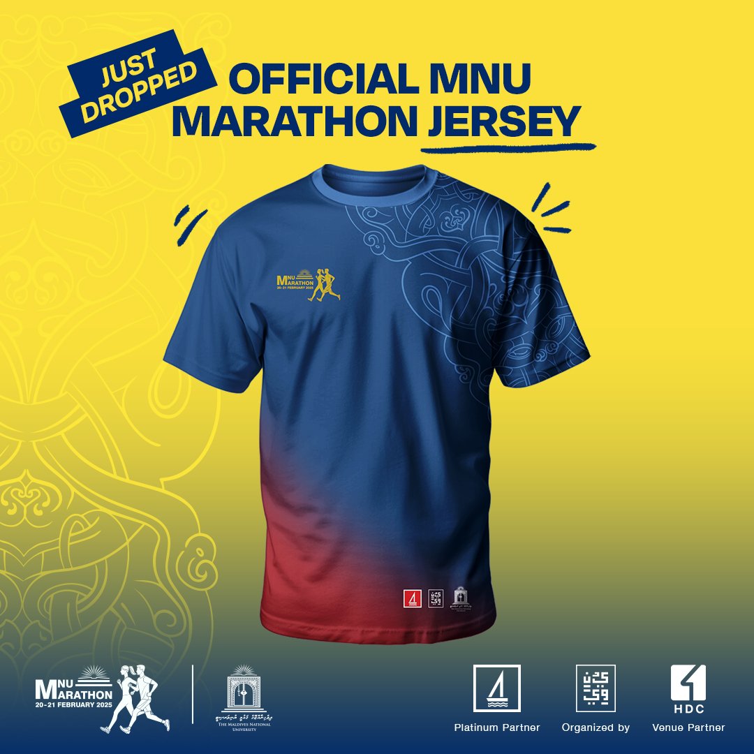 Exclusive MNU Marathon Jersey! 🏃‍♂️
Chase the MVR10,000 prize or your 5K personal best in style.
Register now &amp; #RunYourStory at #MNUMarathon2025!