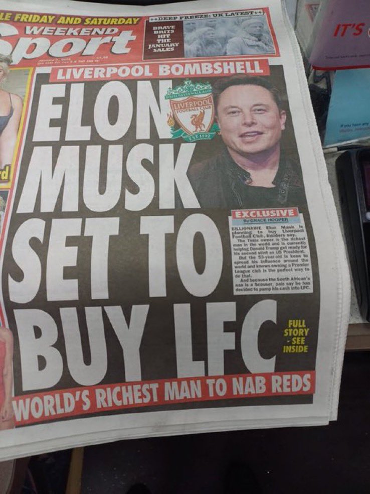 Over the dead bodies of millions of us LFC fans. He’s picked the wrong club to f*ck with. Scousers really don’t tolerate trash like Musk