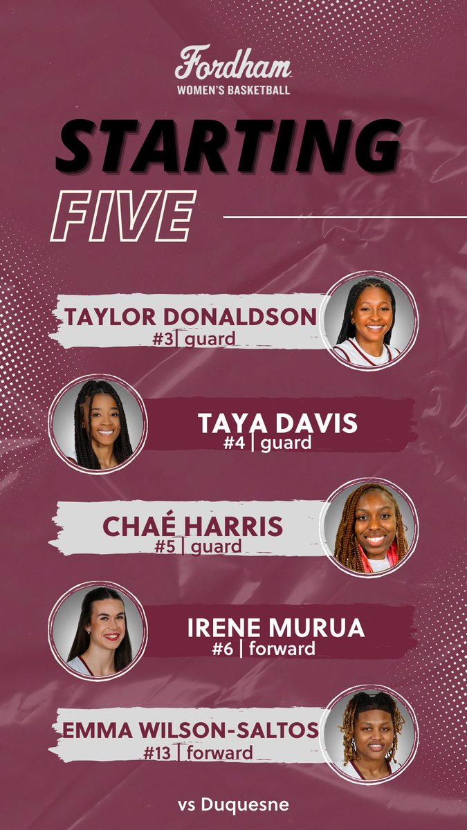 Rams starting five against the Dukes 

#Ramily | #Fordham | #A10wbb | #ncaawbb
