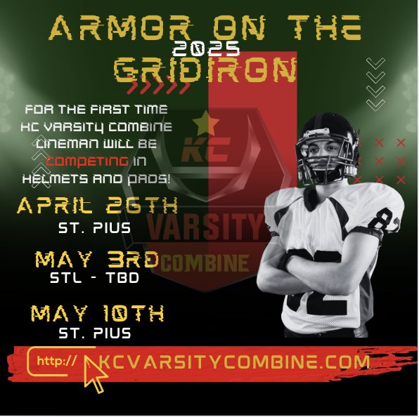 KC Varsity Combines (@varsitycombine1) on Twitter photo ๐ฅ๐ฅ๐ฅ๐ฅ๐ฅ๐ฅ๐ฅ๐ฅ๐ฅ๐ฅ๐ฅ๐ฅ
13th Annual KC Varsity Combines
New items ๐จ๐จ๐จ๐จ๐จ
King of the Hill lineman challenge will have helmet and shoulder pads.
๐ซ๐ซ 40 yrd dash๐ซ๐ซ
โผ๏ธโผ๏ธ 10 yrd flyโผ๏ธโผ๏ธ
College Coaches in attendance
Get registered today at KCVarsitycombine.com ๐ฅ๐ฅ๐ฅ๐ฅ๐ฅ๐ฅ๐ฅ๐ฅ๐ฅ๐ฅ๐ฅ๐ฅ
13th Annual KC Varsity Combines
New items ๐จ๐จ๐จ๐จ๐จ
King of the Hill lineman challenge will have helmet and shoulder pads.
๐ซ๐ซ 40 yrd dash๐ซ๐ซ
โผ๏ธโผ๏ธ 10 yrd flyโผ๏ธโผ๏ธ
College Coaches in attendance
Get registered today at KCVarsitycombine.com