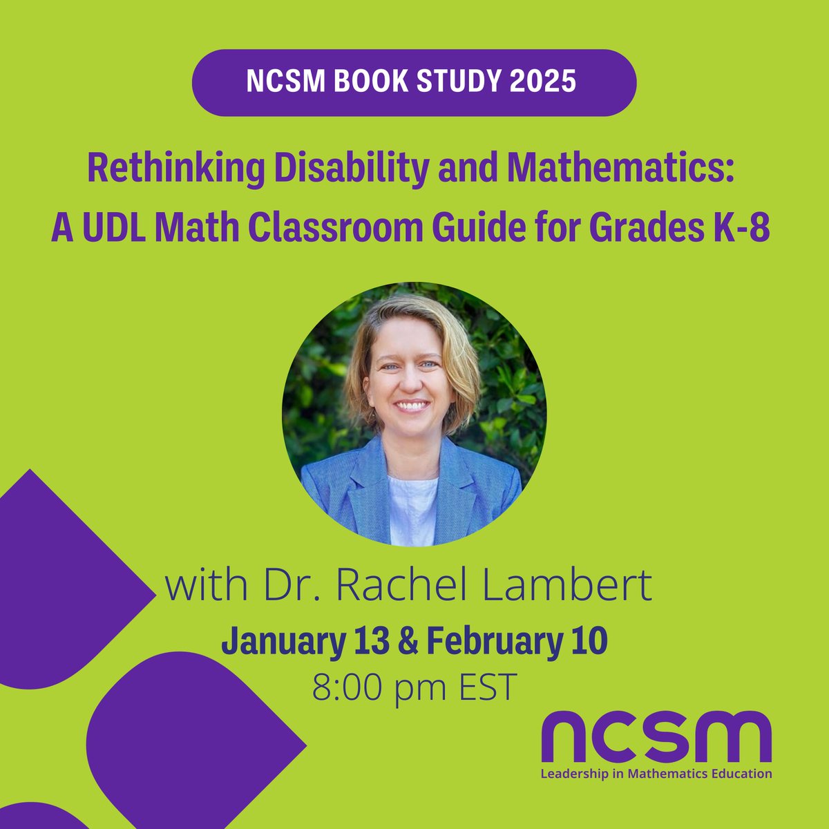 👀 Did you register?

#NCSM is hosting a FREE virtual discussion of the book, Rethinking Disability and Mathematics, with author Dr. Rachel Lambert! 

Register for each date separately:
January 13: bit.ly/NCSMBookStudy-…
February 10: bit.ly/NCSMBookStudy-…

#NCSMBold #bookstudy