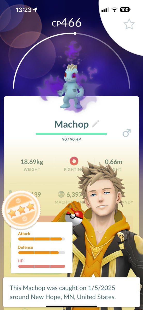 pogo_bLyss93's tweet photo. Research Breakthrough gave me a #RemoteRaidPass and i literally just caught this 93% Shadow #Machop! i'm definitely gonna get rid of Frustration off this guy! #Pokemon #PokemonGo #PokemonGoApp https://t.co/HHDkCFH9ZL