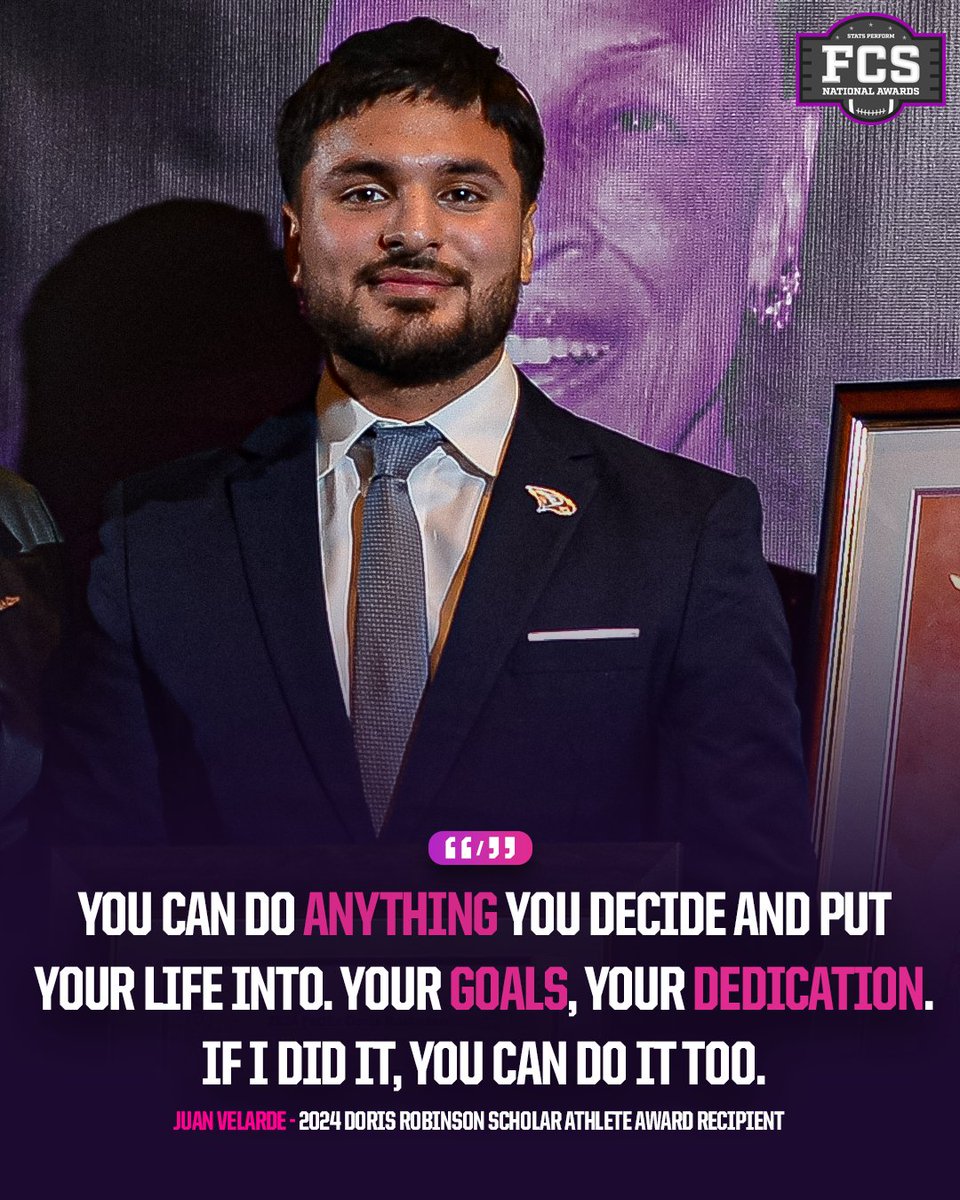 Stats Perform FCS National Awards    

2024 <a href="/FedEx/">FedEx</a> Doris Robinson Scholar-Athlete of the Year Juan Velarde of North Carolina Central.

Watch the awards: youtu.be/Y5CuYaRCNNg?si…