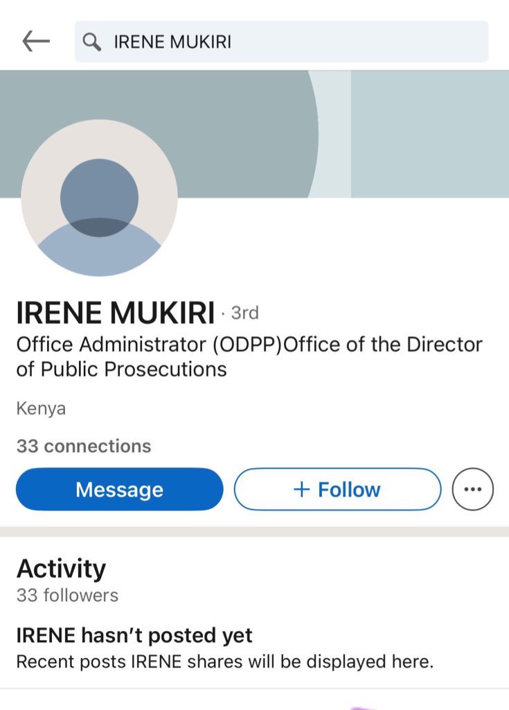 So the number that’s been calling me multiple times is registered to an Irene Mukiri. Some say she’s a lecturer at Nazarene university but deep-cover NIS. 

Others say she works for <a href="/ODPP_KE/">Office of The Director Of Public Prosecutions</a> . 

#RutoMustGo 
#EndAbductionsKE