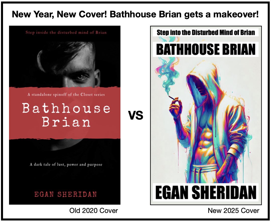 New year, new cover! Check out the brand new 2025 cover for my novella “Bathhouse Brian”. Do you like it better than the 2020 original? #NewCover #Makeover