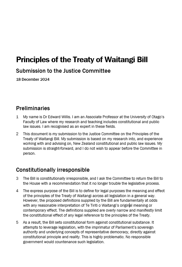 edwardmwillis's tweet photo. There are only a couple of days left to make a submission on the Principles of the Treaty of Waitangi Bill. Here's my own short submission if you need some inspiration. https://t.co/n4urYGgf0y