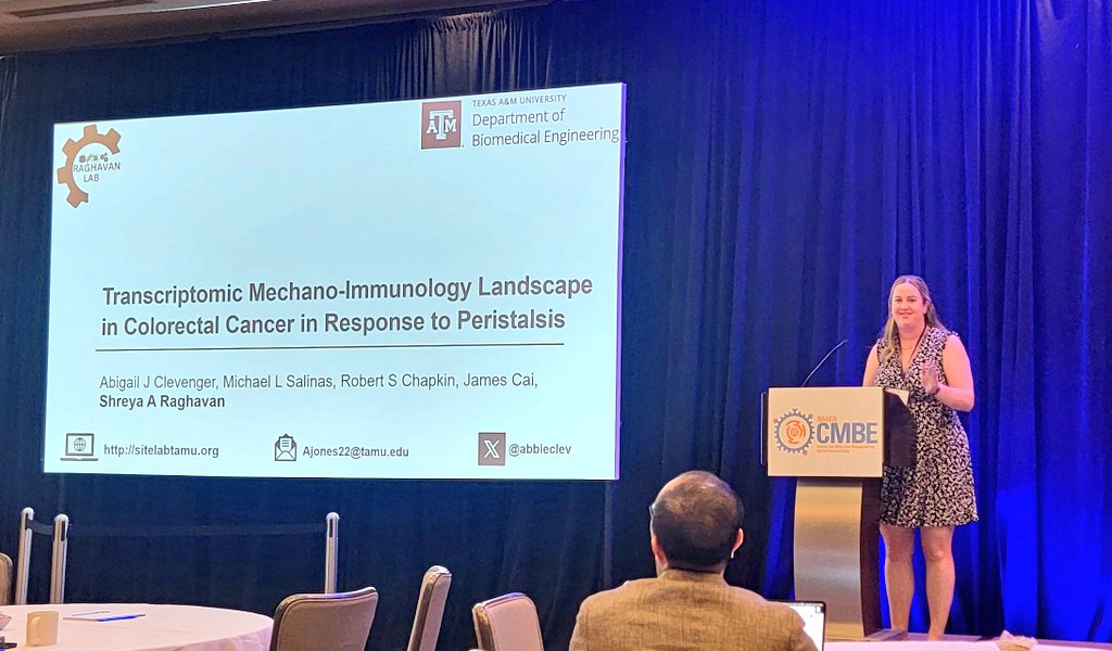 BMES_CMBE's tweet image. Congrats to Rising Star Dr. @LabRaghavan for her work on mechano-immunological reponse to peristalss in colorectal cancer, aptly delivered in absentia by Dr. @abbieclev #cmbe2025