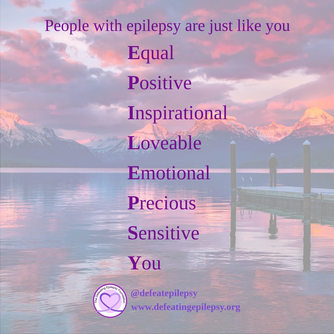 #Epilepsy does not define you as a person. You are #unique and an #amazing person. Never allow the #stigma that has been placed on epilepsy to define who you are. 

#defeatepilepsy #HumanFirst #EpilepsyAwareness #CelebrateAbilities #EndTheStigma 💜