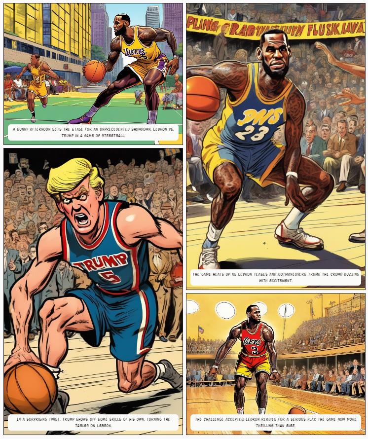 panelverseai's tweet image. Lebron James playing Trump 1v1.

Generated in seconds using panelverseai.com