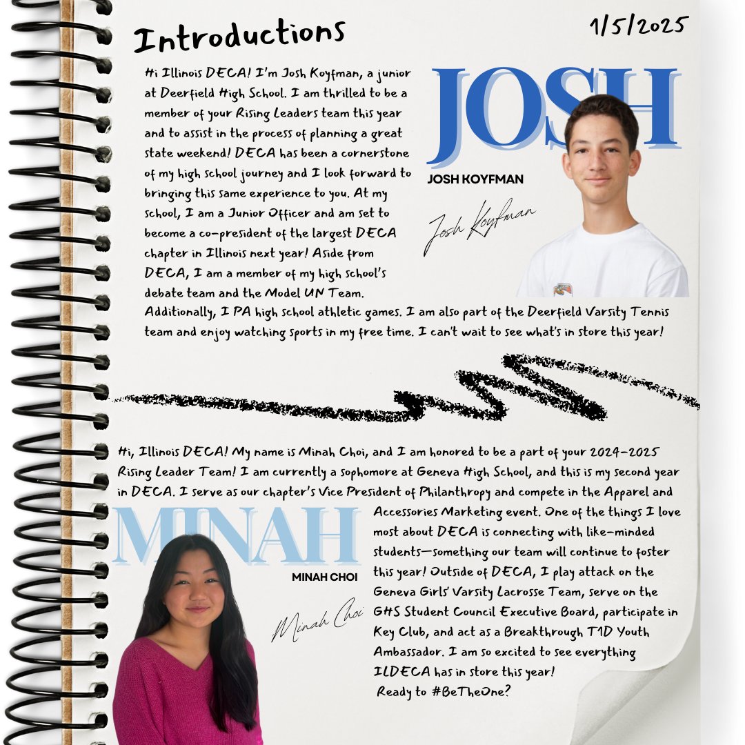 🔥 Meet the 24-25 ILDECA RISING LEADERS TEAM! 🔥

This group of passionate individuals is ready to make Illinois DECA bigger and better. They’re here to help us all #BeTheOne. Congrats to the lucky 8 selected, and read more about them below! 🌟 #ILDECA #RisingLeaders
 (pt 1)—>🔹