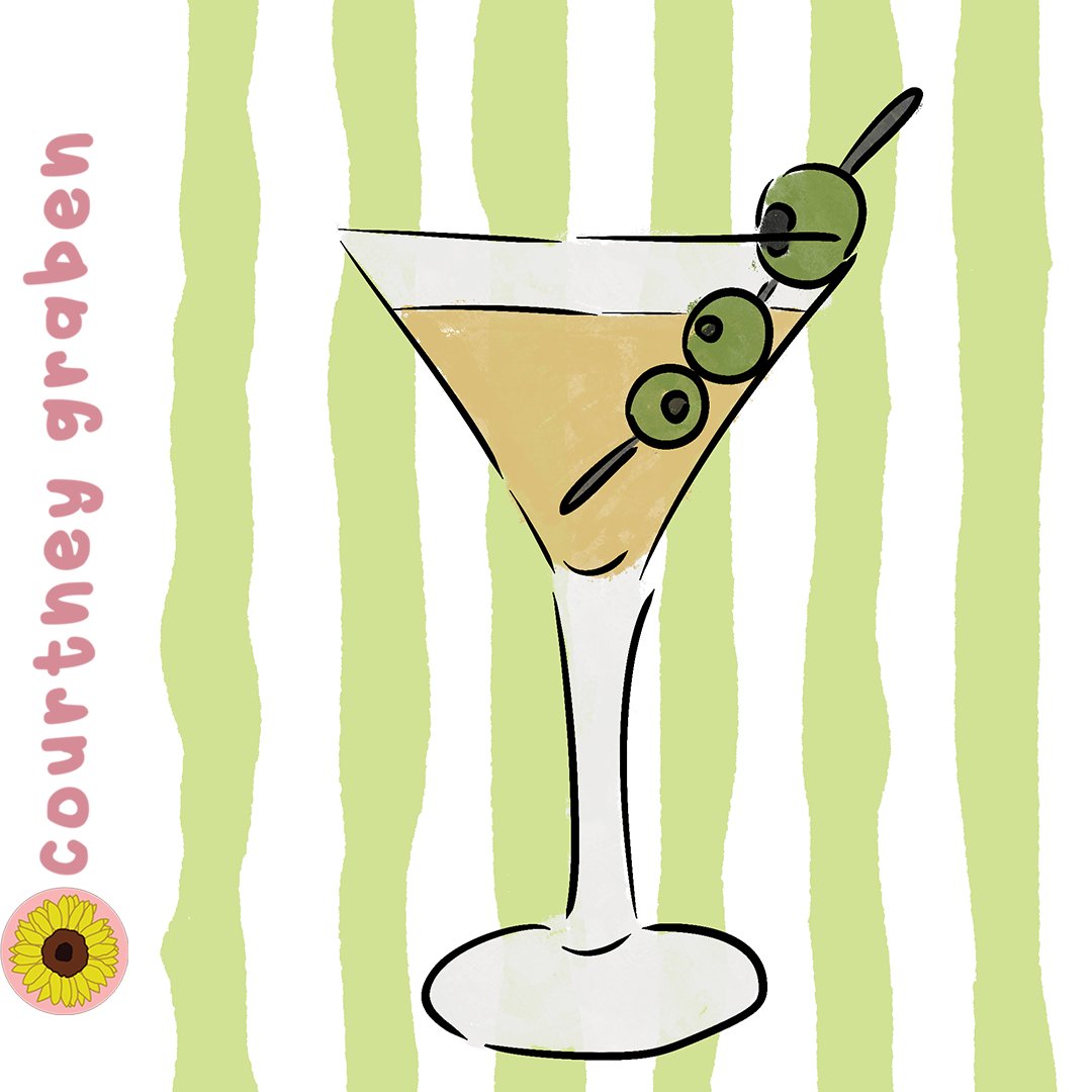 Hand Drawn Martini Illustration by Courtney Graben.

Available for freelance work
instagram.com/courtneygraben…

#surfacepattern #surfacedesign #illustration #illustrator #digitalart #graphicdesign #DigitalArtist #Martini