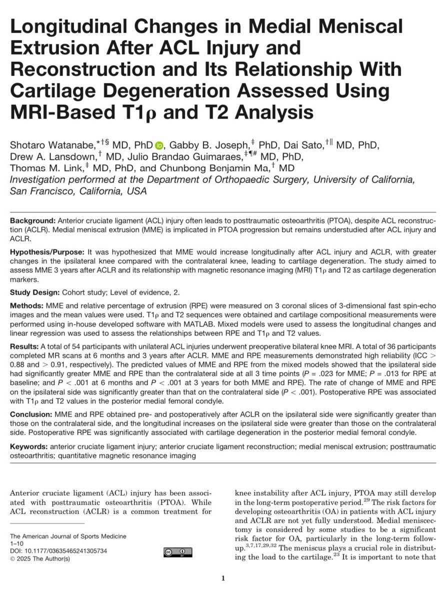 Julio B. Guimaraes, MD, PhD (@juliobguimaraes) on Twitter photo The year already started! Please take a look in our just published paper at The American Journal of Sports Medicine about Medial Meniscal Extrusion After ACL Injury and Its Relationship With Cartilage Degeneration! <a href="/UCSFimaging/">UCSF Imaging</a> The year already started! Please take a look in our just published paper at The American Journal of Sports Medicine about Medial Meniscal Extrusion After ACL Injury and Its Relationship With Cartilage Degeneration! <a href="/UCSFimaging/">UCSF Imaging</a>