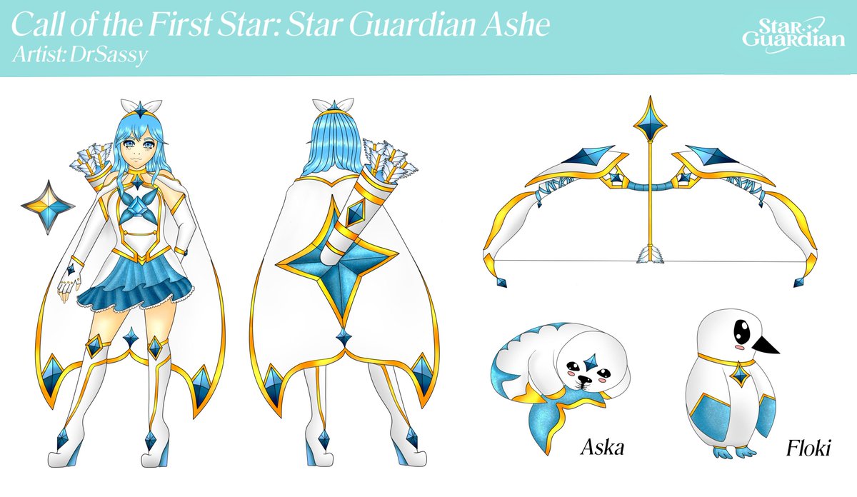 Star Guardian Ashe 💙🏹 Fanart Concept for @FirstStarZine  
Im so happy how she turned out :3
#CalloftheFirstStar #CotFS2025