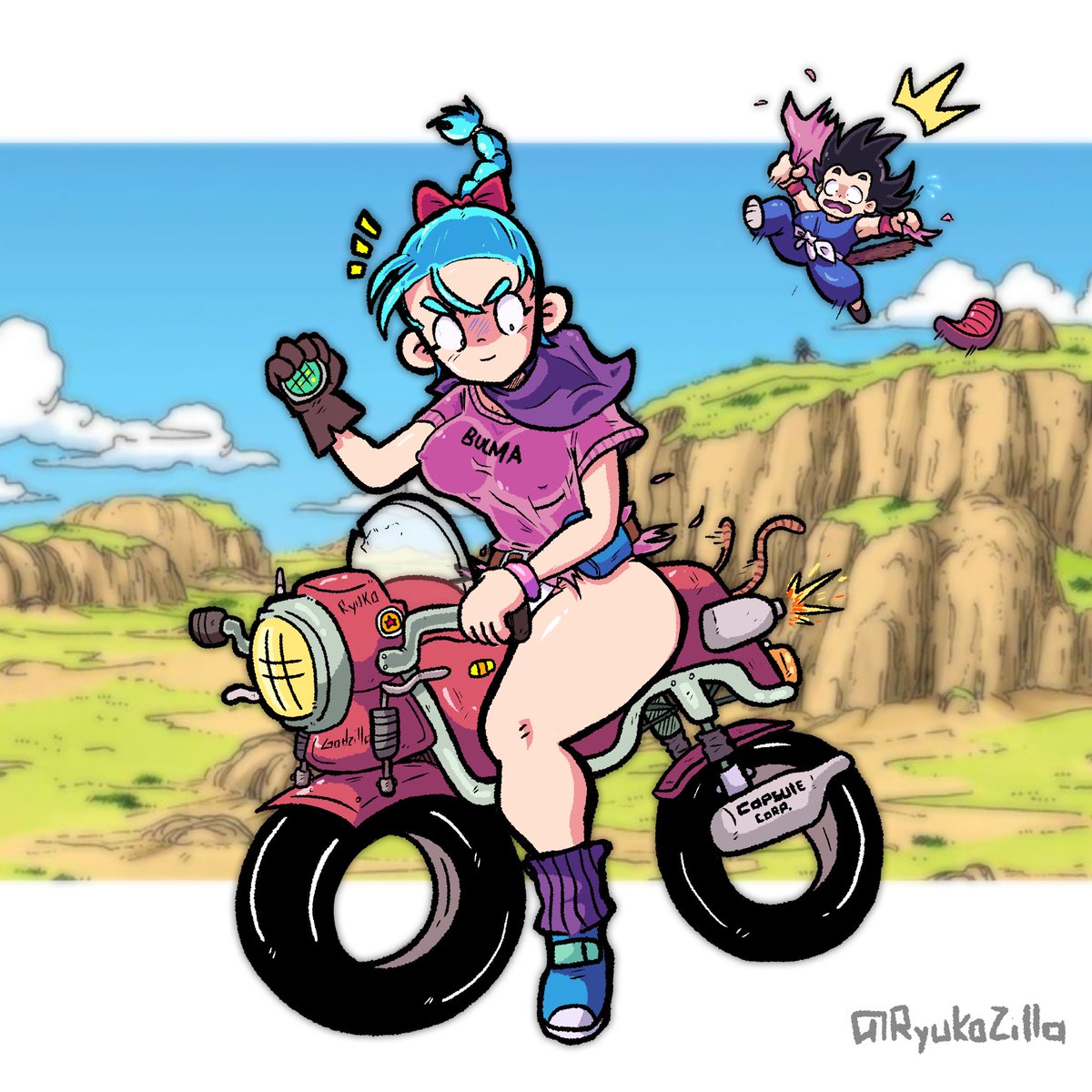 KulSkelet0n's tweet photo. Tal vez atar un asiento extra con una cuerda vieja no fue una buena idea, Bulma. 😮‍💨

#DragonBall #DragonBallDaima #DragonBallSuper #DragonBall40th #Bulma #Goku #Art https://t.co/a1bbsaHGfC