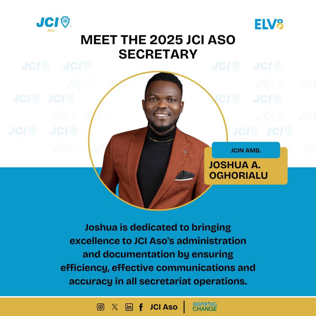 jciaso's tweet photo. Introducing the 2025 JCI Aso Officers

THE LEADERSHIP CORE

Meet the leaders at the helm of JCI Aso 2025! These dynamic officers will steer our organization towards excellence.

#jciaso
#inspiringchange
#elv8
#jciaso2025
#jcinigeria
#jcin https://t.co/ysEdJSmF6T