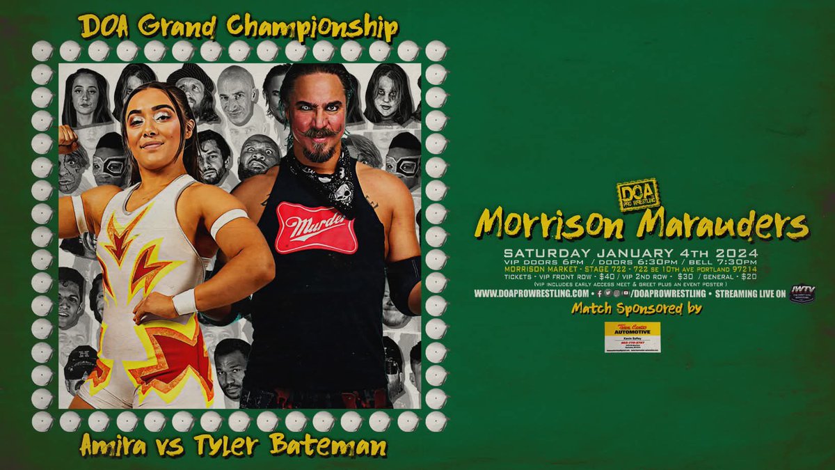 IWTV (@indiewrestling) on Twitter photo JUST ADDED
<a href="/doaprowrestling/">DOA Pro Wrestling</a> presents
Morrison Marauders
Featuring
<a href="/amiraiswrestler/">AMIRA 🐿️ | アミラ</a> v <a href="/GDMBateman/">GDMBateman</a>
<a href="/BrianCooook/">Brian!</a> v <a href="/Reallydrakekwon/">Drake "The fuck did you say" Kwon</a>
<a href="/brujabeeb/">“La Bruja” Abigail Warren</a> <a href="/TheRebelKel/">K E L</a> v <a href="/Ravenousrandy/">Randy Myers</a> <a href="/ThisIsJAIDEN/">JAIDEN The Unbelievable</a>
+ <a href="/jackandsledge/">Hammer Brothers</a> <a href="/ImSteveMigs/">Steve Migs</a> <a href="/ZayePerez/">Zaye “Playboy” Perez</a> & more!
Watch it now
independentwrestling.tv/player/lP4EQP9… JUST ADDED
<a href="/doaprowrestling/">DOA Pro Wrestling</a> presents
Morrison Marauders
Featuring
<a href="/amiraiswrestler/">AMIRA 🐿️ | アミラ</a> v <a href="/GDMBateman/">GDMBateman</a>
<a href="/BrianCooook/">Brian!</a> v <a href="/Reallydrakekwon/">Drake "The fuck did you say" Kwon</a>
<a href="/brujabeeb/">“La Bruja” Abigail Warren</a> <a href="/TheRebelKel/">K E L</a> v <a href="/Ravenousrandy/">Randy Myers</a> <a href="/ThisIsJAIDEN/">JAIDEN The Unbelievable</a>
+ <a href="/jackandsledge/">Hammer Brothers</a> <a href="/ImSteveMigs/">Steve Migs</a> <a href="/ZayePerez/">Zaye “Playboy” Perez</a> & more!
Watch it now
independentwrestling.tv/player/lP4EQP9…