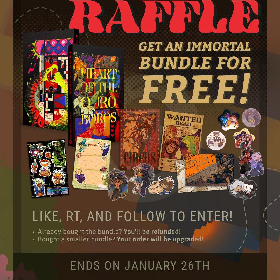 🐍LIFESTEAL ZINE RAFFLE🐍

We're giving away an Immortal Bundle to one lucky follower!

Rules to enter are simple!
Like and retweet this post!
Follow this account! 🐍

A winner will be randomly chosen Jan. 26th!💘